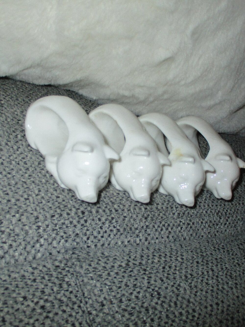 Vintage Porcelain White Pig Napkin Rings, set of 4